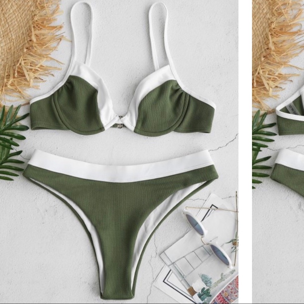 Underwire Color Block Ribbed Bikini Set